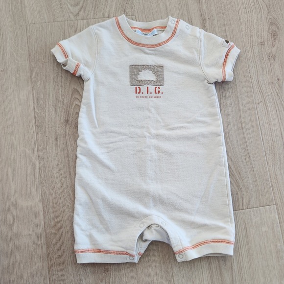 Janie and Jack Other - Janie and Jack Baby Boy Dinosaur Romper Cream Orange 6-12 Months D.I.G. Graphic
